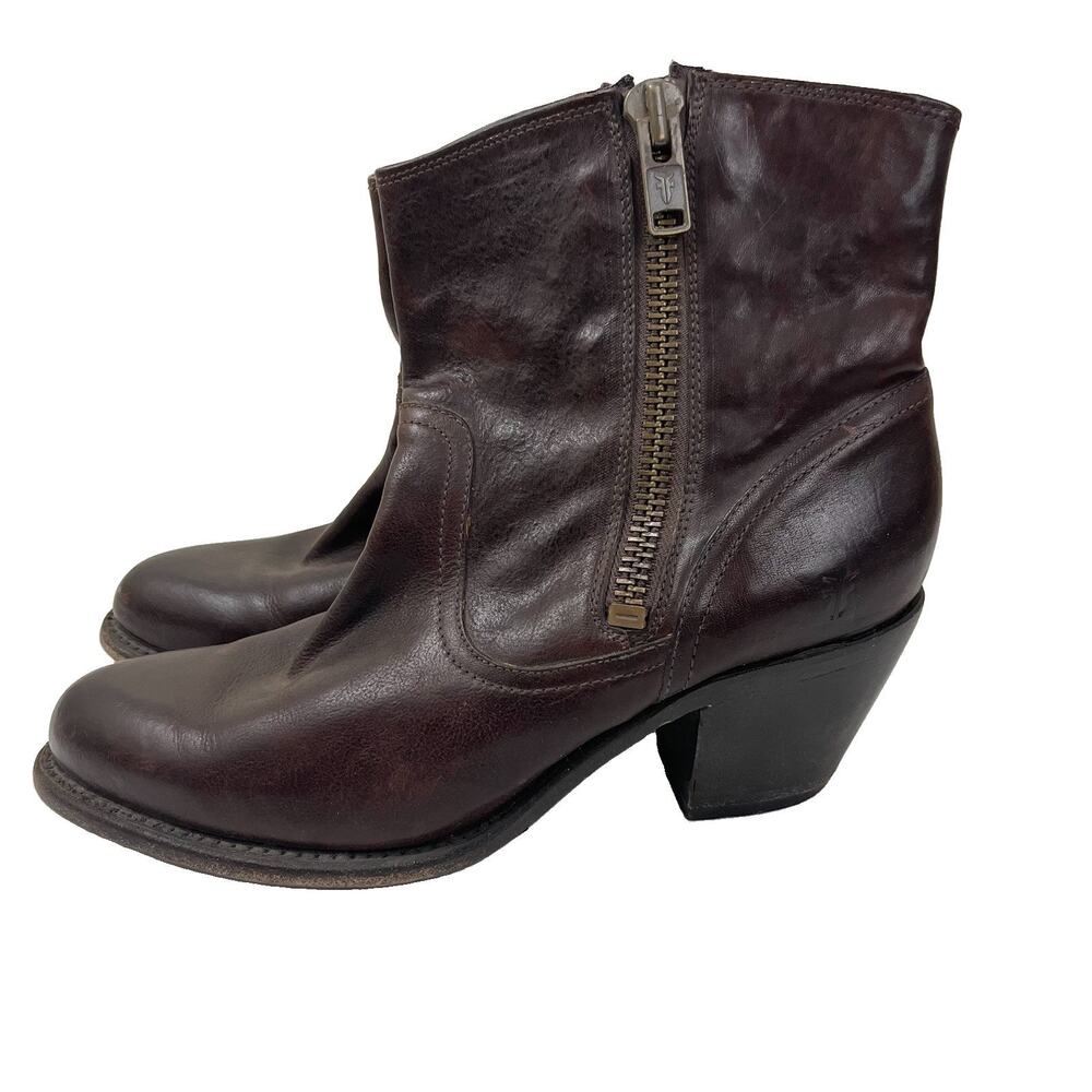 Frye Leslie Leather Ankle Boots Women’s 10B Side Zip Block Heel Western 76751